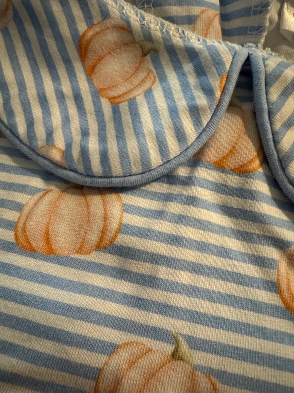 Cecil and Lou Boys blue and white pumpkin bubble with collar 18 months